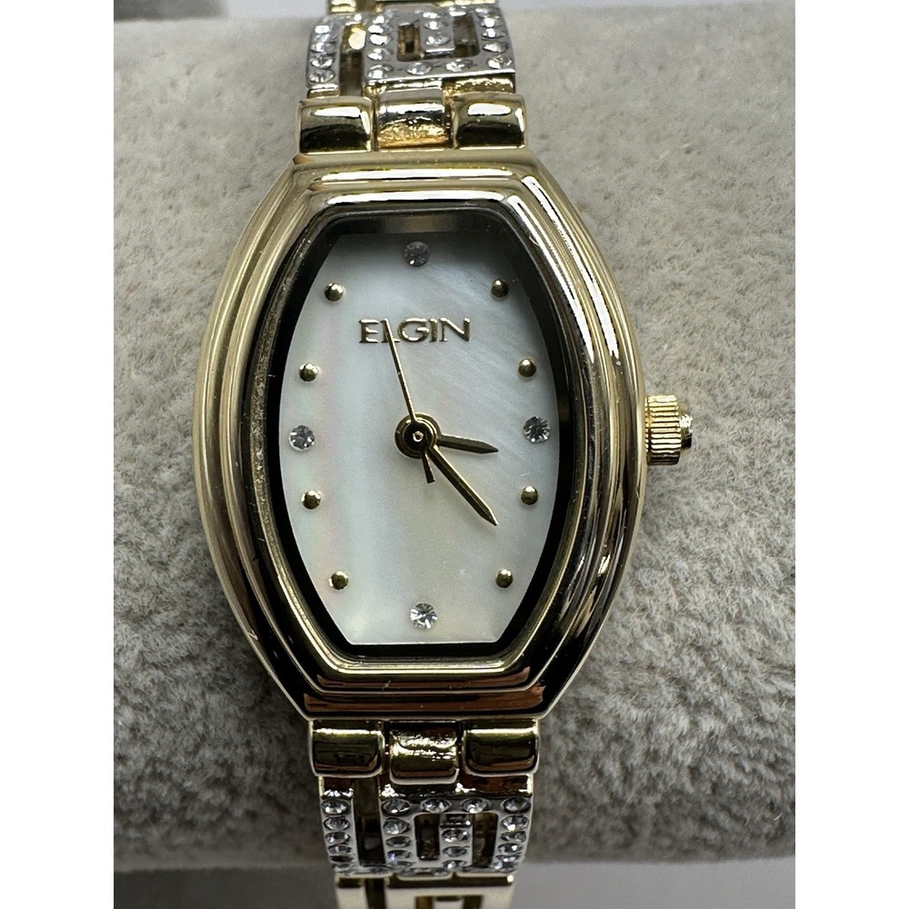 Elgin‎ EG8092ST Ladies Mop Watch New Battery 19MM 6" Gold Tone J70